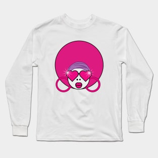 Funky Female Character with Heart Glasses and Big Hair Long Sleeve T-Shirt